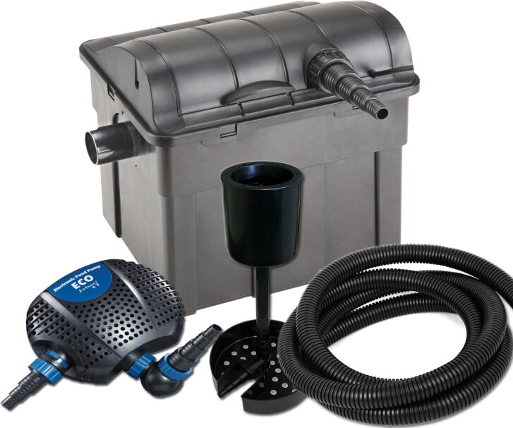 Kit filtro laghetto stagno UBF 9000, UV-C 11 W, pompa OME 3500, Skimmer, 5m tubo flessibile