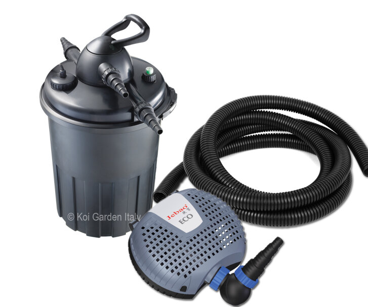 Set filtro laghetto stagno a pressione BIO PRESSION 15000 con UV-C 24 watt, pompa XOE 8000 e 5 m tubo fless. 32 mm
